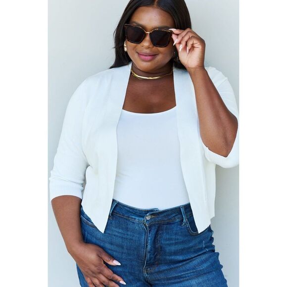 Doublju My Favorite Full Size 3/4 Sleeve Cropped Cardigan In Ivory - Picture 4 of 8